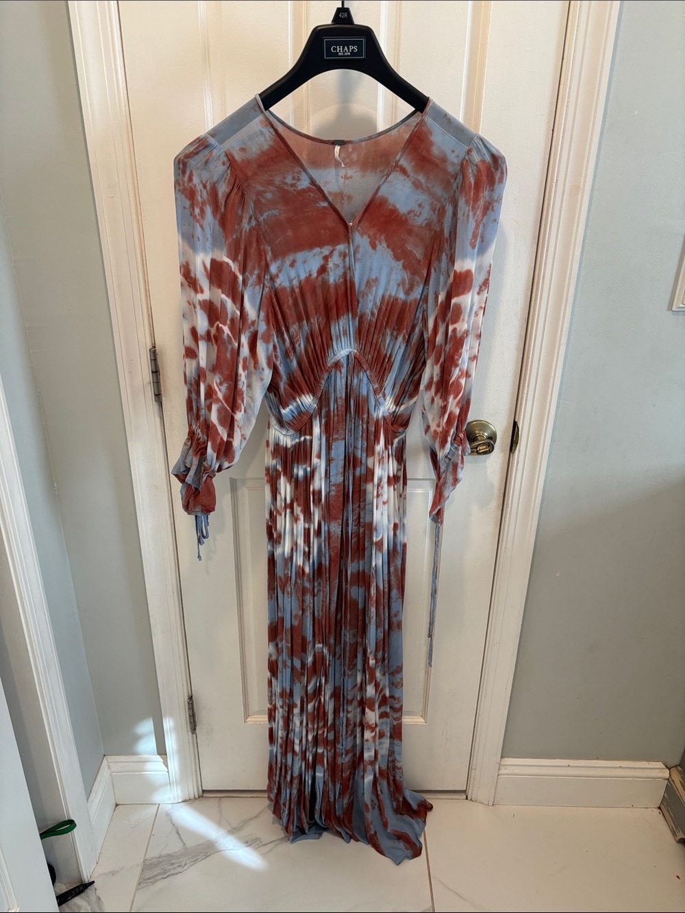 YFB Rust and Light Blue Tie-Dye Pleated Maxi Dress